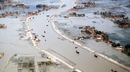 Flooded villages and fields in the aftermath of Cyclone Mary Ann