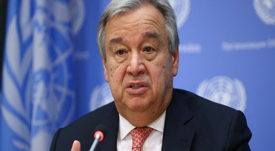 UN Secretary-General Antonio Guterres speaking at a virtual press conference.